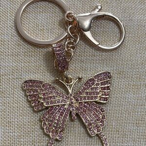 Pink Rhinestone Butterfly Keychain or bag charm
